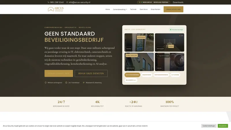 Website van Arcus Security | Camerasystemen en Camerabeveiliging | Beveiligingsbedrijf
