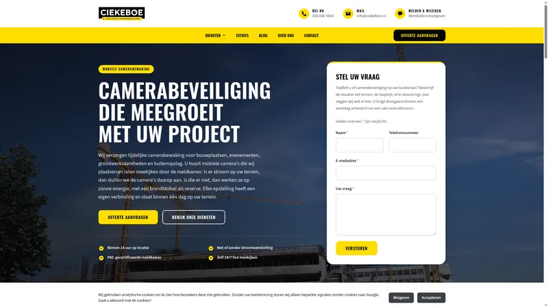 Website van Ciekeboe mobiele Camerabewaking
