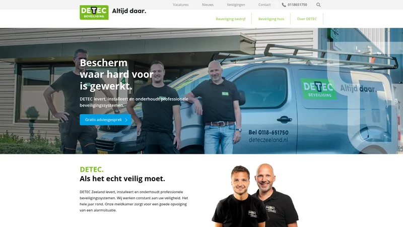 Website van Detec Zeeland Beveiliging bv