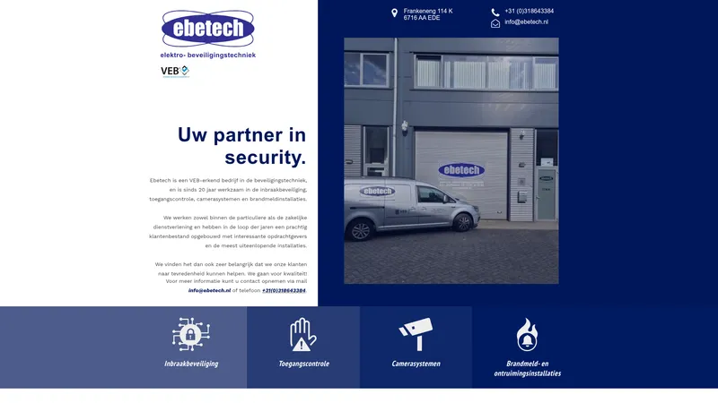 Website van Ebetech elektro beveiligingstechniek