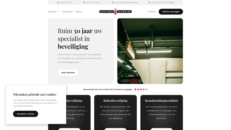 Website van Sentinel Alarm BV