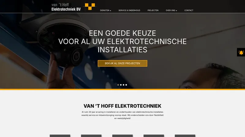Website van van 't Hoff Elektrotechniek BV